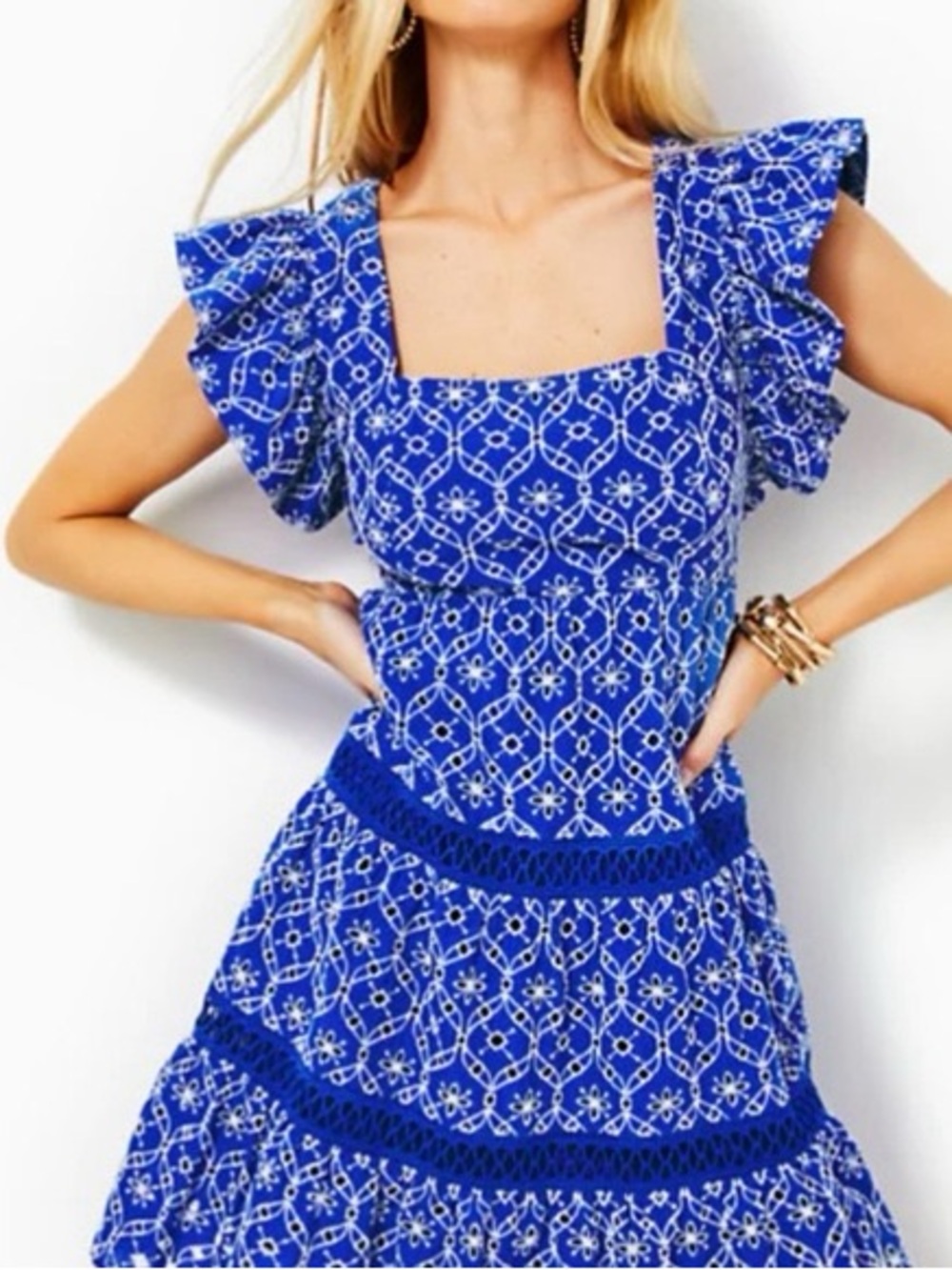 Lilly Pulitzer Morrie Ruffle Sleeve Eyelet Dress